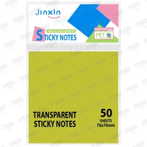 Notas Adhesivas Transparentes PET Jinxin 76x76 mm (50 Hojas) – Amarillo Verdoso Oscuro