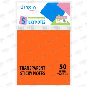 Notas Adhesivas Transparentes PET Jinxin 76x76 mm (50 Hojas) – Naranja