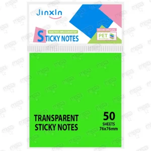 Notas Adhesivas Transparentes PET Jinxin 76x76 mm (50 Hojas) – Verde Claro